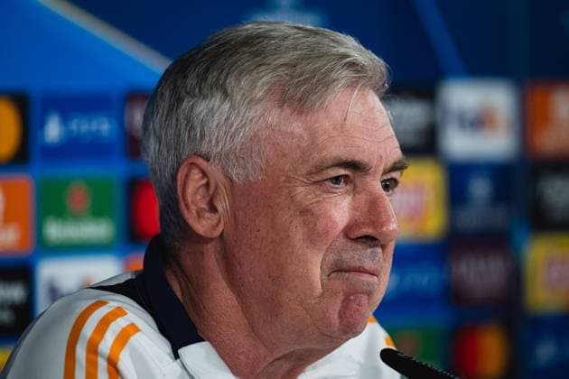 UEFA Champions League 2024 25 Round of 16 Second Leg: Real Madrid CF Training Session and press conference, PK, Pressekonferenz Carlo Ancelotti, head coach of Real Madrid CF, speaks during the press conference during the UEFA Champions League 2024 25 League Round of 16 Second Leg Training Session And Press Conference at Ciudad Real Madrid on March 03, 2025 in Madrid, Spain. Valdebebas Ciudad Real Madrid Madrid Spain Copyright: xAlbertoxGardinx AGardin_20250311_Football_Champions_Real_PC_23