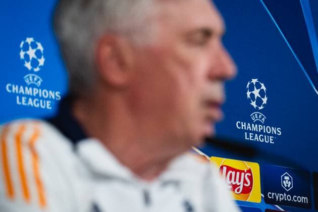 UEFA Champions League 2024 25 Round of 16 Second Leg: Real Madrid CF Training Session and press conference, PK, Pressekonferenz Carlo Ancelotti, head coach of Real Madrid CF, speaks during the press conference during the UEFA Champions League 2024 25 League Round of 16 Second Leg Training Session And Press Conference at Ciudad Real Madrid on March 03, 2025 in Madrid, Spain. Valdebebas Ciudad Real Madrid Madrid Spain Copyright: xAlbertoxGardinx AGardin_20250311_Football_Champions_Real_PC_29