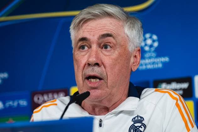 UEFA Champions League 2024 25 Round of 16 Second Leg: Real Madrid CF Training Session and press conference, PK, Pressekonferenz Carlo Ancelotti, head coach of Real Madrid CF, speaks during the press conference during the UEFA Champions League 2024 25 League Round of 16 Second Leg Training Session And Press Conference at Ciudad Real Madrid on March 03, 2025 in Madrid, Spain. Valdebebas Ciudad Real Madrid Madrid Spain Copyright: xAlbertoxGardinx AGardin_20250311_Football_Champions_Real_PC_32