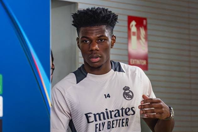 UEFA Champions League 2024 25 Round of 16 Second Leg: Real Madrid CF Training Session and press conference, PK, Pressekonferenz Aurelien Tchouameni of Real Madrid CF seen entering in the press room during the UEFA Champions League 2024 25 League Round of 16 Second Leg Training Session And Press Conference at Ciudad Real Madrid on March 03, 2025 in Madrid, Spain. Valdebebas Ciudad Real Madrid Madrid Spain Copyright: xAlbertoxGardinx AGardin_20250311_Football_Champions_Real_PC_36