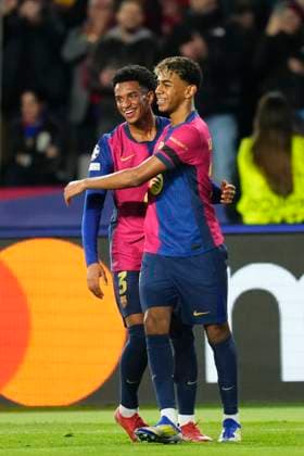 FC Barcelona, Barca v SL Benfica - UEFA Champions League 2024 25 Round of 16 Second Leg Lamine Yamal right winger of Barcelona and Spain celebrates after scoring his sides first goal during the UEFA Champions League 2024 25 Round of 16 Second Leg match between FC Barcelona and SL Benfica at Estadi Olimpic Lluis Companys on March 11, 2025 in Barcelona, Spain. Barcelona Spain  Copyright: xJosexBretonx originalFilename:bretonhernandez-fcbarcel250311_npxIz.jpg