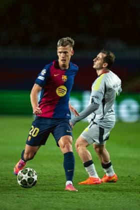 Spain-Football-Champions League FC Barcelona, Barca v SL Benfica in Barcelona, Spain. Barcelona, Spain, 11, March, 2025. Spain-Football-Champions League FC Barcelona v SL Benfica. (20) Dani Olmo. Barcelona Olympic Stadium Lluis Companys Barcelona Spain