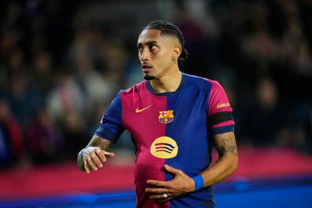 FC Barcelona, Barca v SL Benfica - UEFA Champions League 2024 25 Round of 16 Second Leg Raphinha right winger of Barcelona and Brazil reacts during the UEFA Champions League 2024 25 Round of 16 Second Leg match between FC Barcelona and SL Benfica at Estadi Olimpic Lluis Companys on March 11, 2025 in Barcelona, Spain. Barcelona Spain  Copyright: xJosexBretonx originalFilename:bretonhernandez-fcbarcel250311_npTbA.jpg
