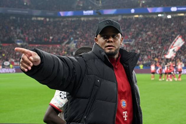 Coach Vincent Kompany FC Bayern Muenchen gestures during the UEFA Champions League 2024 25 Round of 16 Second Leg match between Bayer 04 Leverkusen and FC Bayern München at BayArena on March 11, 2025 in Leverkusen, Germany Photo by Ralf Treese DeFodi Images