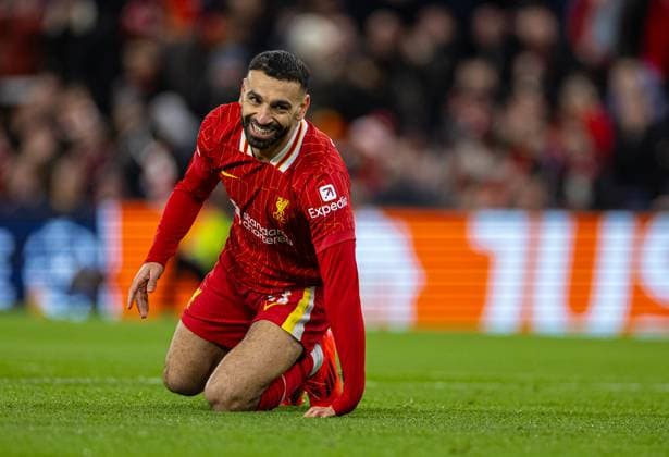 Football - UEFA Champions League - Round of 16 2nd Leg - Liverpool FC v Paris Saint-Germain FC LIVERPOOL, ENGLAND - Tuesday, March 11, 2025: Liverpool s Mohamed Salah reacts after missing a chance during the UEFA Champions League Round of 16 2nd Leg match between Liverpool FC and Paris Saint-Germain FC at Anfield. (Photo by David Rawcliffe Propaganda) LIVERPOOL Anfield MERSEYSIDE ENGLAND  Copyright: xDavidxRawcliffex P2025-03-11-Liverpool_PSG-32