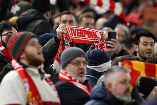 Liverpool, England, 11th March 2025. Liverpool fans during the UEFA Champions League match Liverpool vs Paris Saint Germain at Anfield, Liverpool. Picture credit should read: Cody Froggatt Sportimage EDITORIAL USE ONLY. No use with unauthorised audio, video, data, fixture lists, club league logos or live services. Online in-match use limited to 120 images, no video emulation. No use in betting, games or single club league player publications. SPI_CF_028_Man_City_Real_Madrid SPI-3739-0028