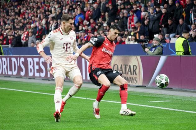 Leon Goretzka FC Bayern Muenchen, 08 , Exequiel Palacios Bayer 04 Leverkusen, 25 GER, Bayer 04 Leverkusen FC Bayern Muenchen, Football, Champions League, round of 16, second leg, 2024 2025 season, 11 03 2025 GER, Bayer 04 Leverkusen FC Bayern Muenchen, Football, Champions League, round of 16, second leg, 2024 2025 season, 11 03 2025 BayArena Copyright: xEibner-Pressefoto JoergxNiebergax EP_JNL