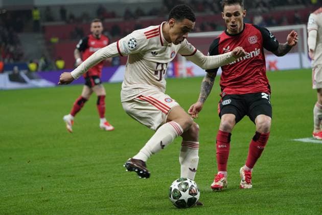Football, UEFA Champions League 2024 2025, Round of 16 Round 2 of 2 Bayer 04 Leverkusen FC Bayern Munich 11 03 2025 Bayarena, Leverkusen, Jamal Musiala FC Bayern Munich, action, single image,