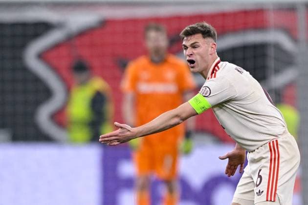 11 03 2025, Football UEFA Champions League 2024 2025, Round of 16, Bayer 04 Leverkusen FC Bayern München, in the BayArena, Joshua Kimmich FC Bayern München DFL and DFB regulations prohibit any use of photographs as image sequences and or quasi video