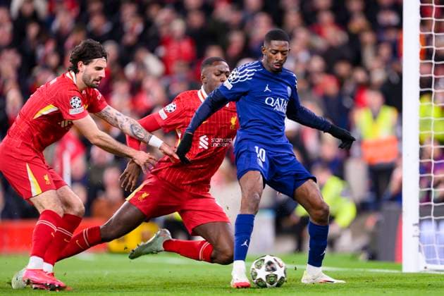 Liverpool FC v Paris Saint-Germain - UEFA Champions League 2024 25 Round of 16 Second Leg LIVERPOOL, ENGLAND - MARCH 11: Ousmane Dembele of Paris Saint Germain in action during the UEFA Champions League 2024 25 Round of 16 Second Leg match between Liverpool FC and Paris Saint-Germain at Anfield on March 11, 2025 in Liverpool, England. LiverpoolUnited Kingdom  Copyright: xRichardxCallisx