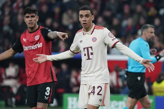 Football, UEFA Champions League 2024 2025, Round of 16 Round 2 of 2 Bayer 04 Leverkusen FC Bayern Munich 11 03 2025 Bayarena, Leverkusen, Jamal Musiala FC Bayern Munich, action, single image,