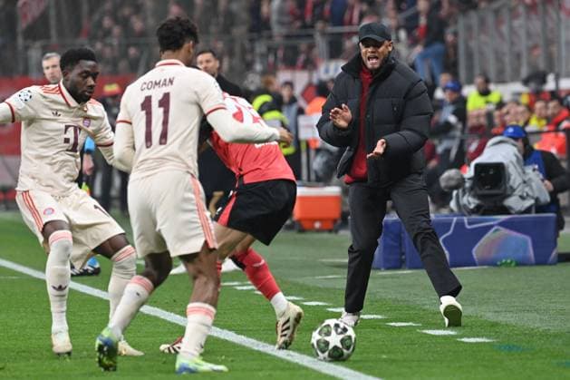 11 03 2025, xjrdrx, Football UEFA Champions League, Bayer 04 Leverkusen Bayern Munich v l Vincent Kompany Muenchen, coach gives instructions, gesticulates with arms, gesticulate, gives instructions DFL DFB REGULATIONS PROHIBIT ANY USE OF PHOTOGRAPHS as IMAGE SEQUENCES and or QUASI VIDEO Leverkusen