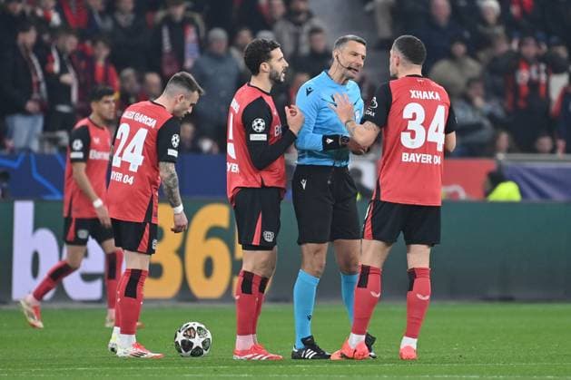 11 03 2025, xjrdrx, Football UEFA Champions League, Bayer 04 Leverkusen Bayern Munich v l Granit Xhaka Leverkusen, 34 Complains, complains, complains DFL DFB REGULATIONS PROHIBIT ANY USE OF PHOTOGRAPHS as IMAGE SEQUENCES and or QUASI VIDEO Leverkusen