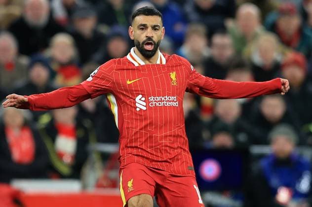 11th March 2025; Anfield, Liverpool, Merseyside, England; Champions League Last 16, Second Leg Football, Liverpool versus Paris Saint Germain; Mohammed Salah of Liverpool reacts  ActionPlus12758901 DavidxBlunsden