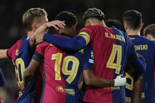 March 11, 2025, Barcelona, Barcelona, SPAIN: Raphinha of FC Barcelona, Barca celebrates a goal during the UEFA Champions League 2024 25 Round of 16 second leg, match between FC Barcelona and SL Benfica at Estadi Olimpic Lluis Companys March 11, 2025 in Barcelona, Spain. Barcelona SPAIN - ZUMAa181 20250311_zaa_a181_193 Copyright: xIrinaxR.Hx