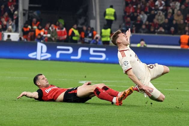 Patrik Schick Bayer 04 Leverkusen and Joshua Kimmich FC Bayern Munich in the round of 16 second leg of the 2024 UEFA Champions League season 25 Bayer Leverkusen FC Bayern Munich Copyright Thomas Pakusch Copyright: Thomas Pakusch