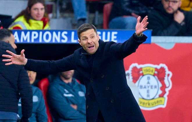Xabi Alonso, Trainer, headcoach teammanager Leverkusen in the round of 16 second leg match BAYER 04 LEVERKUSEN - FC BAYERN MUENCHEN of football UEFA Champions League in season 2024 2025 in Leverkusen, Mar 11, 2025 , FCB, x.Spieltag, München