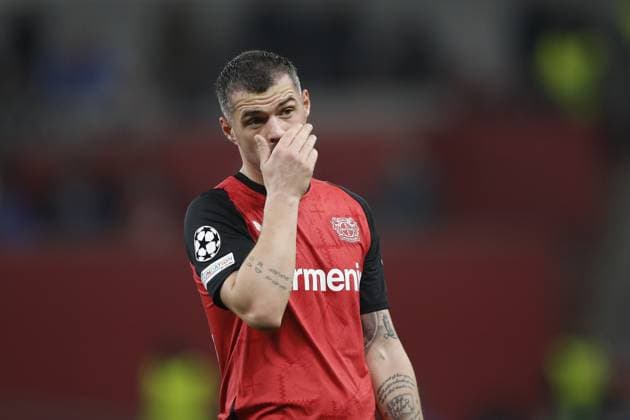 LEVERKUSEN - Granit Xhaka of Bayer 04 Leverkusen during the UEFA Champions League match between Bayer 04 Leverkusen and FC Bayern Munich at the Bay Arena on March 11, 2025 in Leverkusen, Germany. ANP Hollandse Hoogte Bart Stoutjesdijk UEFA Champions League 2024 25 Round of 16 Second Leg 2024 25 xVIxANPxSportx xBartxStoutjesdijkxIVx 522148011 originalFilename: 522148011.jpg