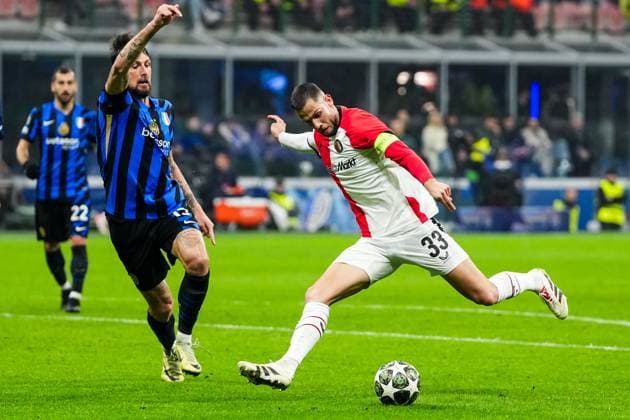UEFA Champions League: FC Internationale Milan v Feyenoord Milan - David Hancko of Feyenoord during the 2nd leg of the round of 16 of new format of the Champions League 2024 2025. The match is set between FC Internationale Milan and Feyenoord at Giuseppe Meazza San Siro on 11 March 2025 in Milan, Italy. Copyright: xYannickxVerhoevenx