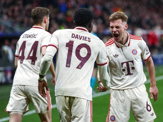 March 11, 2025, Leverkusen, Nrw, Germany: ALPHONSO DAVIES (Bayern MoÂ¼nchen, 19) celebrates after scoring to make it 0:2, during the UEFA Champions League round of 16, 2nd leg match between Bayer 04 Leverkusen and Bayern MoÂ¼nchen at the BayArena Stadium. Leverkusen Germany - ZUMAb275 20250311_zsp_b275_030 Copyright: xGabrielxBoiax