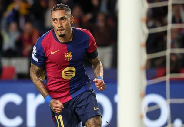 FC Barcelona, Barca v SL Benfica - UEFA Champions League 2024 25 Round of 16 Second Leg Raphinha Dias celebrates a goal during the match between FC Barcelona and SL Benfica, corresponding to the second leg of the round of 16 of the UEFA Champions League, at the Lluis Companys Stadium in Barcelona, Spain, on March 11, 2025. Barcelona Barcelona Spain  Copyright: xUrbanandsportx originalFilename:urbanandsport-fcbarcel250311_npyIk.jpg
