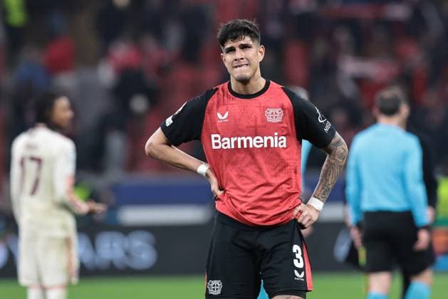Piero Hincapie Bayer 04 Leverkusen in the round of 16 second leg of the 2024 UEFA Champions League season 25 Bayer Leverkusen FC Bayern Munich Copyright Thomas Pakusch Copyright: Thomas Pakusch