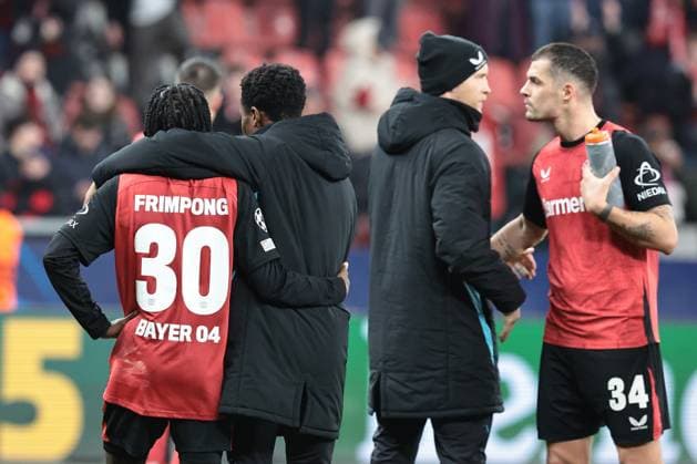 The Bayer 04 Leverkusen players after the round of 16 second leg of the UEFA Champions League 2024 season 25 Bayer Leverkusen FC Bayern Munich Copyright Thomas Pakusch Copyright: Thomas Pakusch