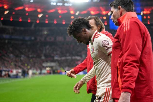 Soccer, UEFA Champions League, 20250311, Bayer 04 Leverkusen FC Bayern Munich In the picture Kingsley COMAN 11 Bayern injured substituted Leverkusen BayArena North Rhine-Westphalia Germany Copyright: Passion2Press MarkusxFischerx