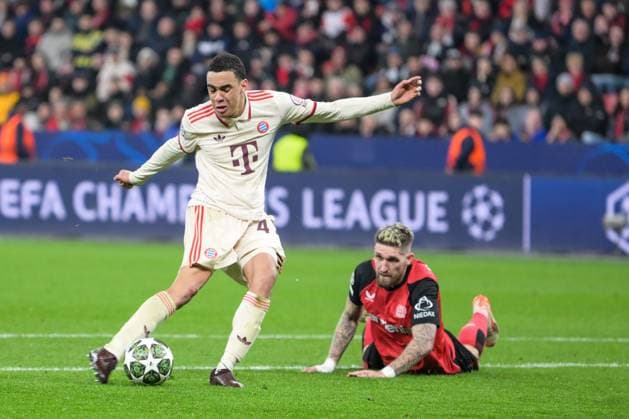Soccer, UEFA Champions League, 20250311, Bayer 04 Leverkusen FC Bayern Munich Pictured from l Jamal MUSIALA 42 Bayern goal, Robert ANDRICH 8 Leverkusen Leverkusen BayArena North Rhine-Westphalia Germany Copyright: Passion2Press MarkusxFischerx