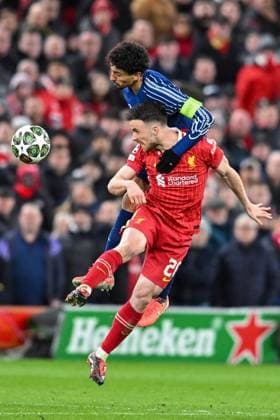 Liverpool v Paris Saint-Germain UEFA Champions League Diogo Jota of Liverpool and Marquinhos of Paris Saint-Germain during the UEFA Champions League Round of 16 Second Leg match at Anfield, Liverpool UK Newspapers OUT Copyright: xKarlxVallantinex FIL-21566-0052