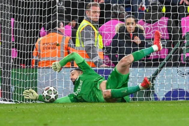 Liverpool v Paris Saint-Germain UEFA Champions League Gianluigi Donnarumma of Paris Saint-Germain saves from the spot during the UEFA Champions League Round of 16 Second Leg match at Anfield, Liverpool UK Newspapers OUT Copyright: xKarlxVallantinex FIL-21566-0059