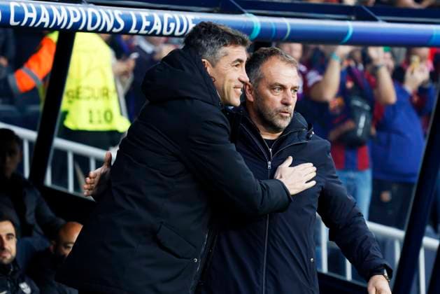 Bruno Lage (Benfica), Hansi Flick (Barcelona), MARCH 11, 2025 - Football Soccer : UEFA Champions League match between FC Barcelona, Barca 3-1 Benfica at the Estadi Olimpic Lluis Companys in Barcelona, Spain.  (284483202)