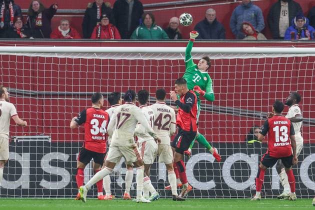 11 03 2025, Football, Season 2024 2025, Champions League, Round of 16, Bayer Leverkusen FC Bayern Munich, Jonas Urbig FC Bayern Munich Leverkusen BayArena NRW Germany xRHR PHOTO TRx Copyright: TimxRehbein RHR-FOTOx RHR-FOTO TR