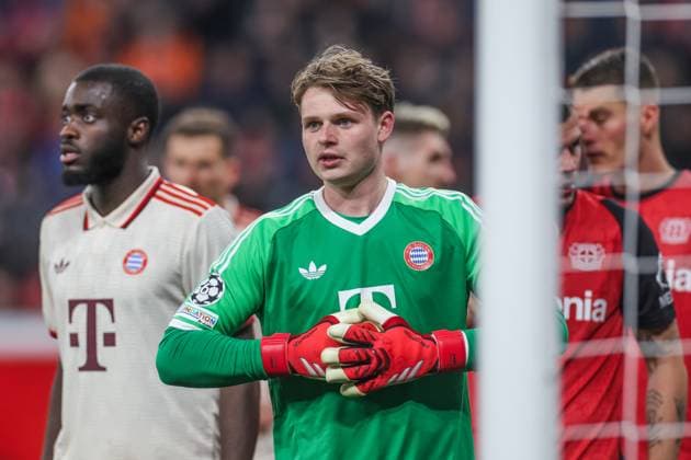 11 03 2025, Football, Season 2024 2025, Champions League, Round of 16, Bayer Leverkusen FC Bayern Munich, Jonas Urbig FC Bayern Munich Leverkusen BayArena NRW Germany xRHR PHOTO TRx Copyright: TimxRehbein RHR-FOTOx RHR-FOTO TR