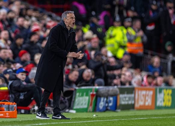 (250312) -- LIVERPOOL, March 12, 2025 -- Paris Saint-Germain s head coach Luis Enrique gestures during the UEFA Champions League Round of 16 2nd Leg match between Liverpool FC and Paris Saint-Germain FC in Liverpool, Britain, on March 11, 2025. (SP)BRITAIN-LIVERPOOL-FOOTBALL-UEFA CHAMPIONS LEAGUE-LIVERPOOL FC VS PSG LixYing 