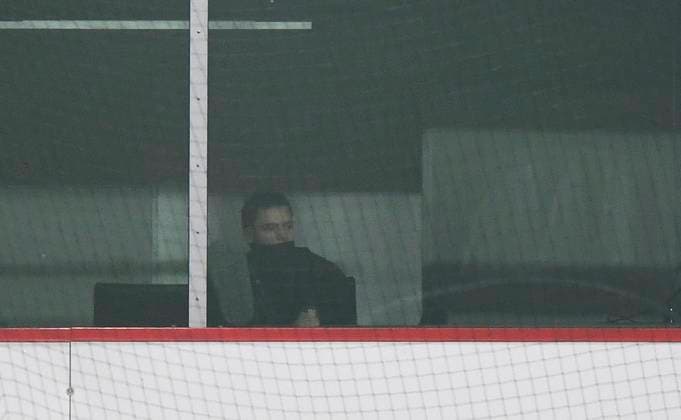 11 03 2025, xophax, Soccer Champions League Bayer 04 Leverkusen Bayern Munich Florian Wirtz Bayer Leverkusen injured as spectator in a box of the BayArena DFL DFB REGULATIONS PROHIBIT ANY USE OF PHOTOGRAPHS as IMAGE SEQUENCES and or QUASI VIDEO Leverkusen