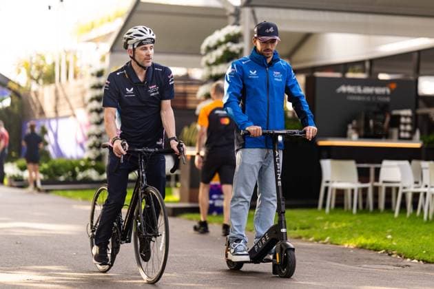March 12, 2025, Melbourne, Victoria, Australia: BWT Alpine Formula One Team driver PIERRE GASLY of France rides a PURE electric scooter back into the paddock after a track walk on Wednesday at the Formula 1 Louis Vuitton Australian Grand Prix 2025 on March 12, 2025 in Melbourne, Australia. Melbourne Australia - ZUMAf186 20250312_zsp_f186_012 Copyright: xJamesxForresterx