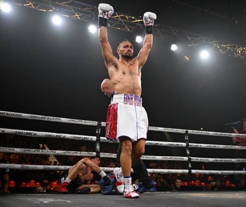 Bilder des Jahres 2025, Sport 03 März Sport Themen der Woche KW11 Sport Bilder des Tages BOXING JARVIS THURMAN, Keith Thurman reacts after defeating Brock Jarvis during the Thurman vs Jarvis fight night at Hordern Pavilion in Sydney, Wednesday, March 12th, 2025 ( NO ARCHIVING, EDITORIAL USE ONLY, NO USE IN BOOKS WITHOUT CONSENT Sydney New South Wales Australia  Copyright: xGrantxTrouvillex 20250312143649633108