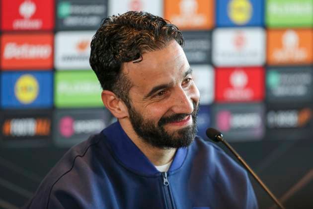 Manchester United, ManU Training Manchester United Manager Ruben Amorim during the Manchester United press conference, PK, Pressekonferenz ahead of the UEFA Europa League Round of 16, 2nd Leg match vs Real Sociedad, Carrington Training Centre, Manchester, England, United Kingdom on 12 March 2025 Credit: Phil Duncan Every Second Media Editorial use only. All images are copyright Every Second Media Limited. No images may be reproduced without prior permission. Copyright: xIMAGO EveryxSecondxMediax ESM-1364-0041 PhilxDuncanx xEveryxSecondxMediax