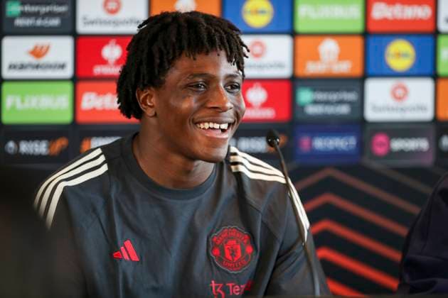 Manchester United, ManU Training Manchester United defender Patrick Dorgu (13) during the Manchester United press conference, PK, Pressekonferenz ahead of the UEFA Europa League Round of 16, 2nd Leg match vs Real Sociedad, Carrington Training Centre, Manchester, England, United Kingdom on 12 March 2025 Credit: Phil Duncan Every Second Media Editorial use only. All images are copyright Every Second Media Limited. No images may be reproduced without prior permission. Copyright: xIMAGO EveryxSecondxMediax ESM-1364-0048 PhilxDuncanx xEveryxSecondxMediax