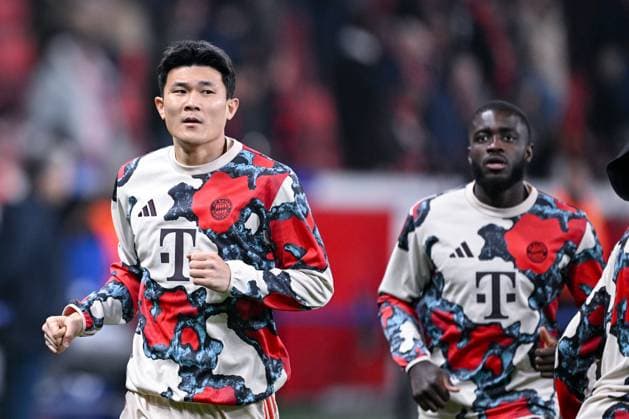 11 03 2025, Football UEFA Champions League 2024 2025, Round of 16, Bayer 04 Leverkusen FC Bayern München, in the BayArena, Kim Min jae FC Bayern München , Dayot Upamecano FC Bayern München DFL and DFB regulations prohibit any use of photographs as image sequences and or quasi video