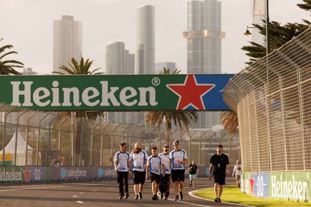March 12, 2025, Melbourne, Victoria, Australia: Isack Hadjar of France (C) and the Visa Cash App Racing Bulls Formula One Team walks around the track ahead of the F1 Grand Prix of Australia at the Albert Park Grand Prix Circuit. Melbourne Australia - ZUMAs197 20250312_aaa_s197_066 Copyright: xGeorgexHitchensx