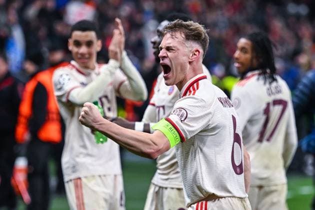 11 03 2025, Football UEFA Champions League 2024 2025, Round of 16, Bayer 04 Leverkusen FC Bayern München, in the BayArena, Joshua Kimmich FC Bayern München DFL and DFB regulations prohibit any use of photographs as image sequences and or quasi video