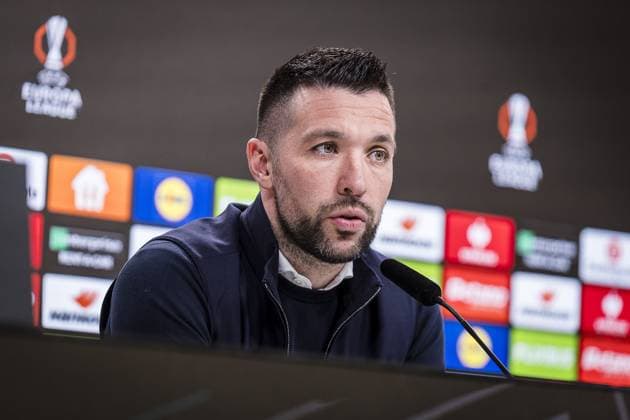 FRANKFURT, 12-03-2025. Deutsche Bank Park. 8th final Europa Leaguefootball, season, 2024 2025. press conference, PK, Pressekonferenz Ajax. Ajax Trainer Francesco Farioli. Press conference Ajax  x28283850x Copyright: