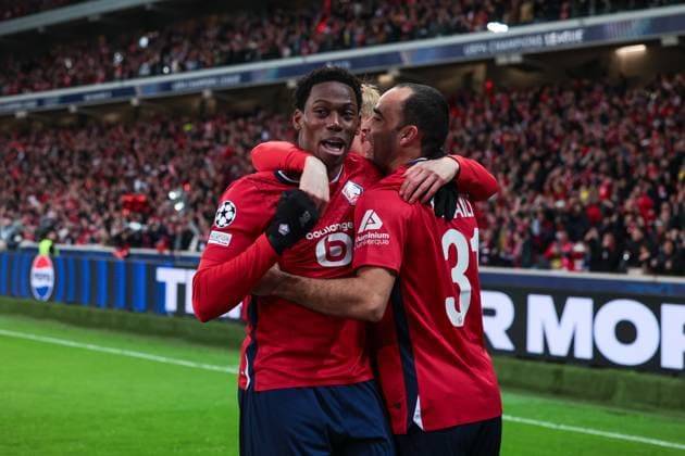 12 03 2025, UEFA Champions League, round of 16, Lille OSC Borussia Dortmund, Jonathan David LOSC Lille celebrates the 1-0 goal, Lille Stade Pierre Mauroy Decathlon Arena Paris xRHR PHOTO DEx Copyright: DennisxEwert RHR-FOTOx RHR-FOTO DE