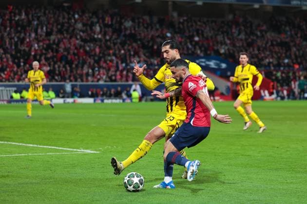 12 03 2025, UEFA Champions League, round of 16, Lille OSC Borussia Dortmund, f l Emre Can Borussia Dortmund , Remy Cabella LOSC Lille , Lille Stade Pierre Mauroy Decathlon Arena Paris xRHR PHOTO DEx Copyright: DennisxEwert RHR-FOTOx RHR-FOTO DE
