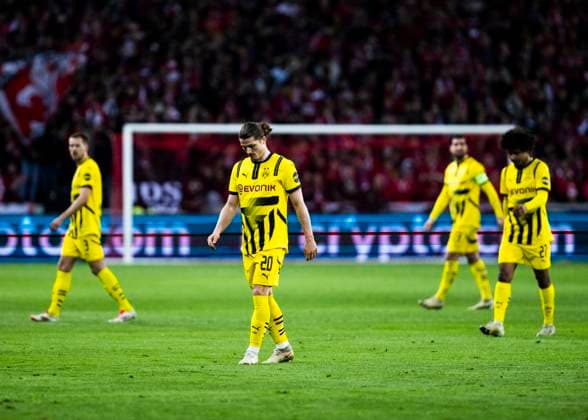Lille, Stade Pierre Mauroy, 12 03 2025 Marcel Sabitzer of Dortmund 20 looks disappointed after the 0 1 goal during the match of the Championsleague Round 16 between Lille OSC v Borussia Dortmund