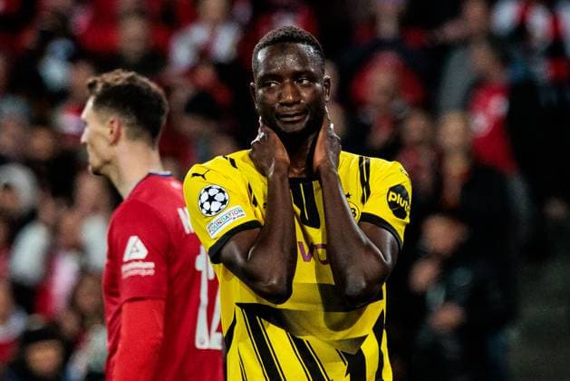 UEFA Champions League, LOSC Lille Borussia Dortmund 12 03 2025 Serhou Guirassy Borussia Dortmund, 9 beats his hands over his head in frustration UEFA Champions League round of 16 second leg, LOSC Lille Borussia Dortmund Lille, Stade Pierre Mauroy on 12 03 2025 Copyright: xBEAUTIFULxSPORTS Wunderlx