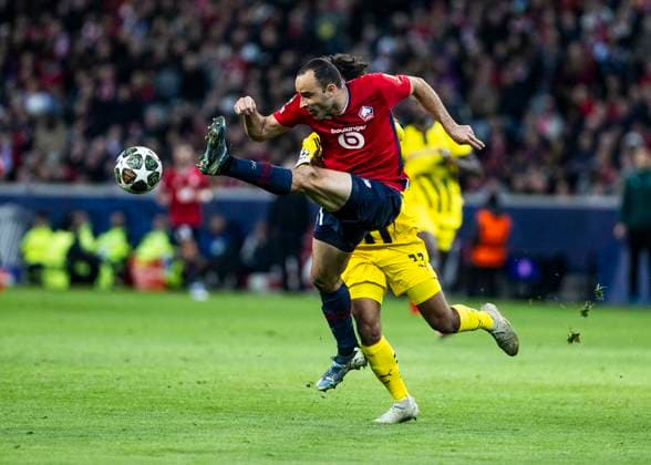 Lille, Stade Pierre Mauroy, 12 03 2025 Ismaily of Lille challenges Karim Adeyemi of Dortmund during the match of the Championsleague Round 16 between Lille OSC v Borussia Dortmund