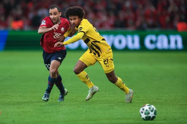 12 03 2025, UEFA Champions League, round of 16, Lille OSC Borussia Dortmund, v l Ismaily LOSC Lille , Karim Adeyemi Borussia Dortmund , Lille Stade Pierre Mauroy Decathlon Arena Paris xRHR PHOTO DEx Copyright: DennisxEwert RHR-FOTOx RHR-FOTO DE